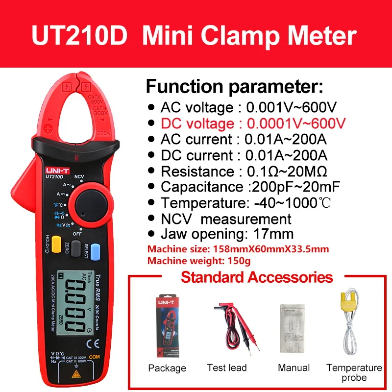UNI-T UT210E UT210D Digital Clamp Meter True RMS AC DC Current Pliers Ammeter Voltage Tester Frequency VFC Capacitance Meter - Image 8