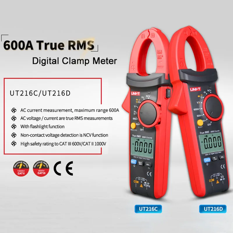 UNI-T UT216C 600A Digital Clamp Meters AC DC Current Auto Range Multimeters NCV V.F.C Diode LCD Flashlight Temperature Tester - Image 2