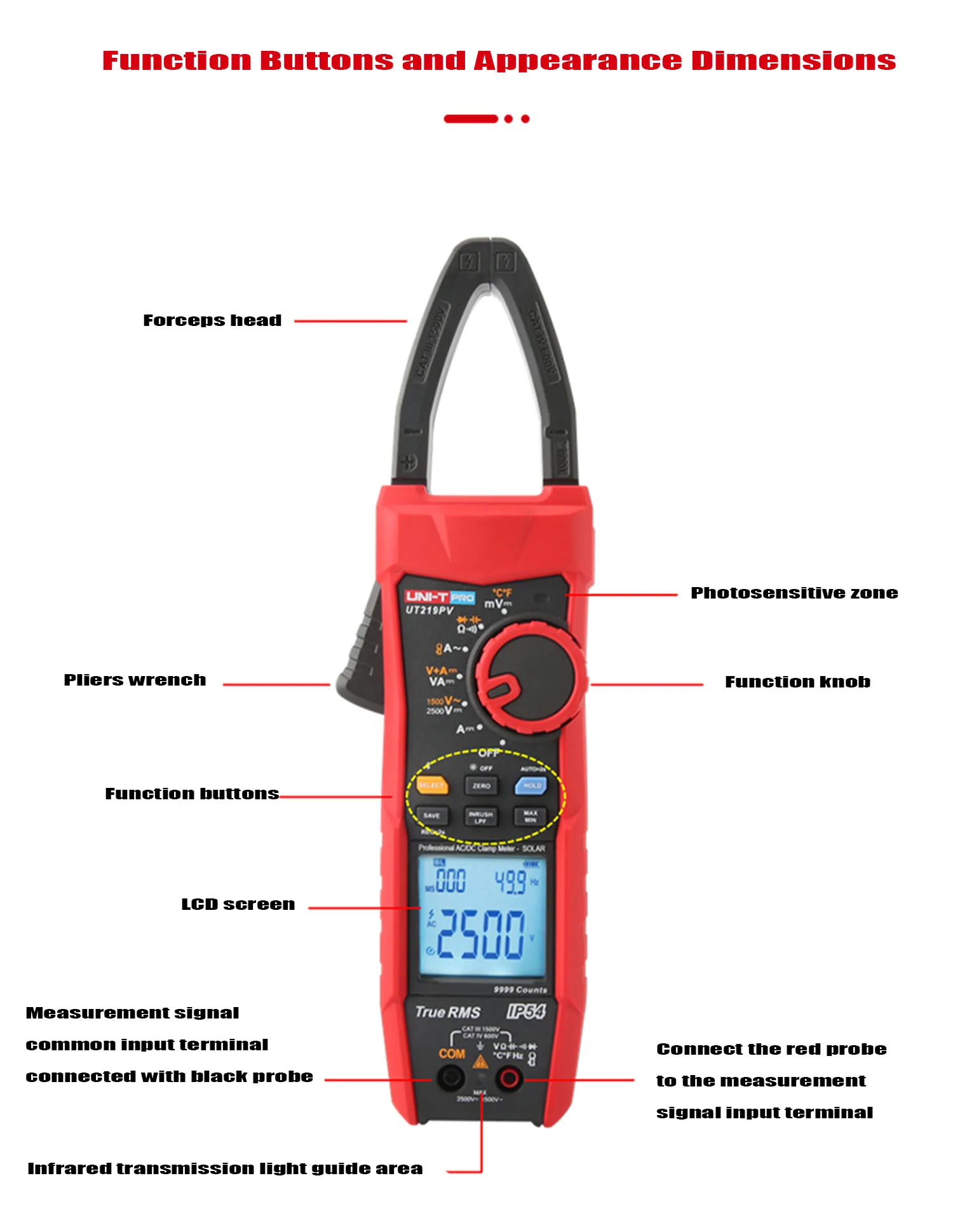 UNI-T UT219PV Clamp Meter AC DC Pliers Ammeter Voltmeter 1000A 1500V 2500V PEAK LPF Measure Digital Bluetooth Multimeter - Image 12