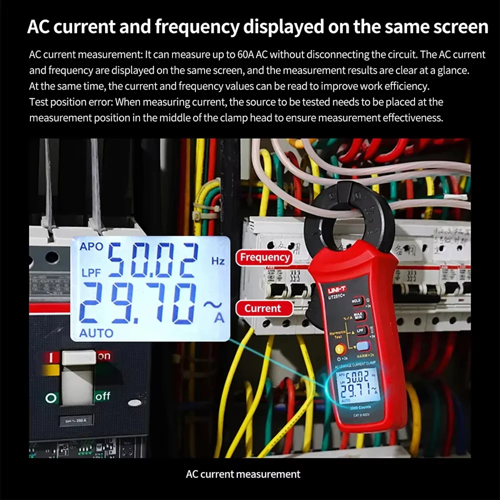 UNI-T UT251C+ Leakage Current Clamp Meter 60A AC Digital Ammeter Pliers True RMS PEAK Hold Bluetooth LPF Measure Harmonic Test - Image 2