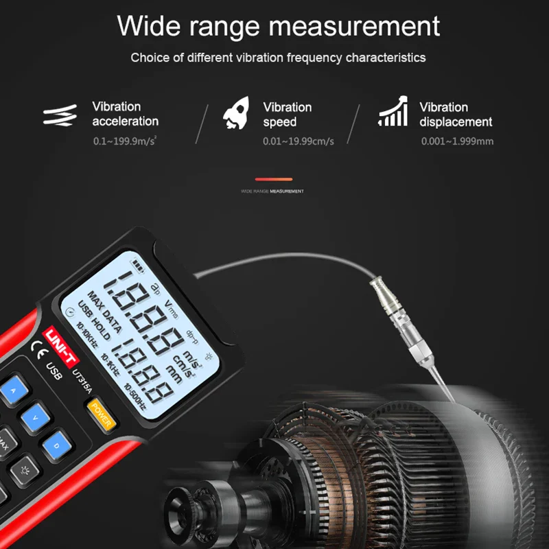 UNI-T UT315A Digital Vibration Testers Vibration Acceleration Velocity Displacement Measurement USB Connect PC Soft - Image 2