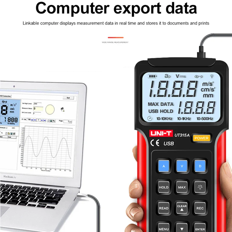 UNI-T UT315A Digital Vibration Testers Vibration Acceleration Velocity Displacement Measurement USB Connect PC Soft - Image 5