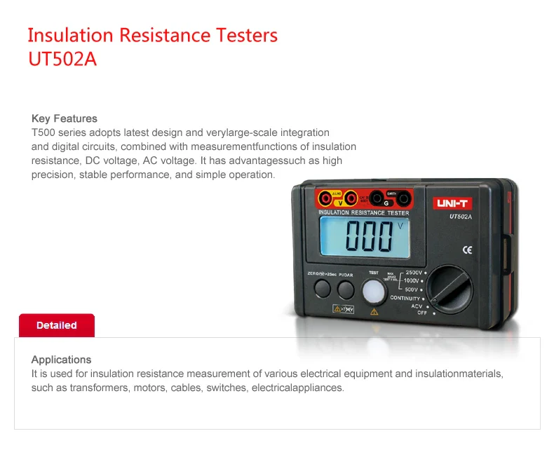 UNI-T UT502A 2500V Digital Insulation Resistance Meter Tester ohmmeter Highly Voltmeter Continuity Tester With LCD Backlight - Image 6