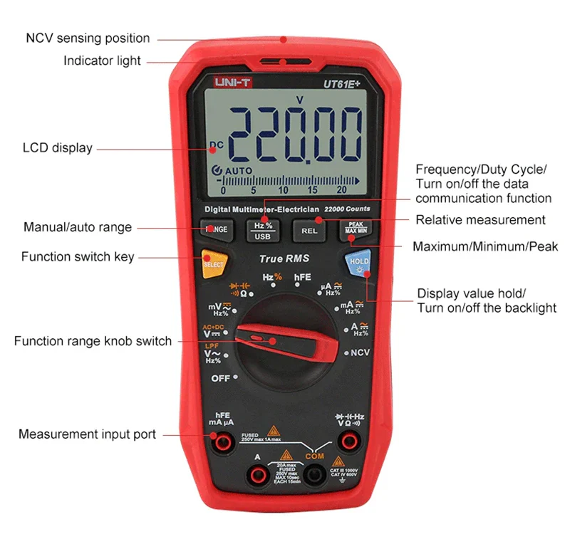 UNI-T UT61B UT61D UT61E Plus Smart Multimeter Analog & Digital Polymer Electrician Tester Voltmeter Ammeter Electric Multi Meter - Image 14