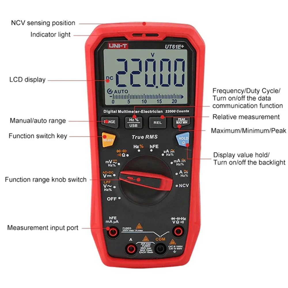 UNI-T UT61B UT61D UT61E Plus Smart Multimeter Analog & Digital Polymer Electrician Tester Voltmeter Ammeter Electric Multi Meter - Image 5