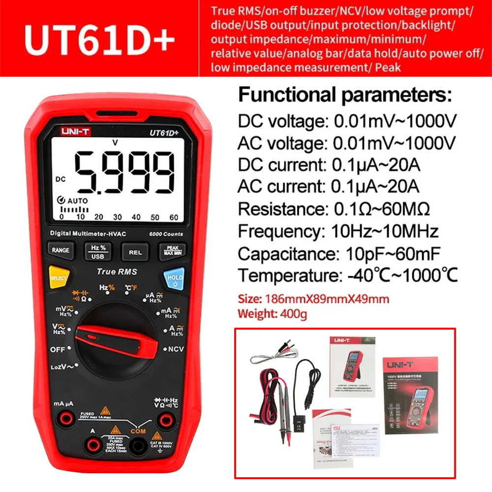 UNI-T UT61B UT61D UT61E Plus Smart Multimeter Analog & Digital Polymer Electrician Tester Voltmeter Ammeter Electric Multi Meter - Image 7