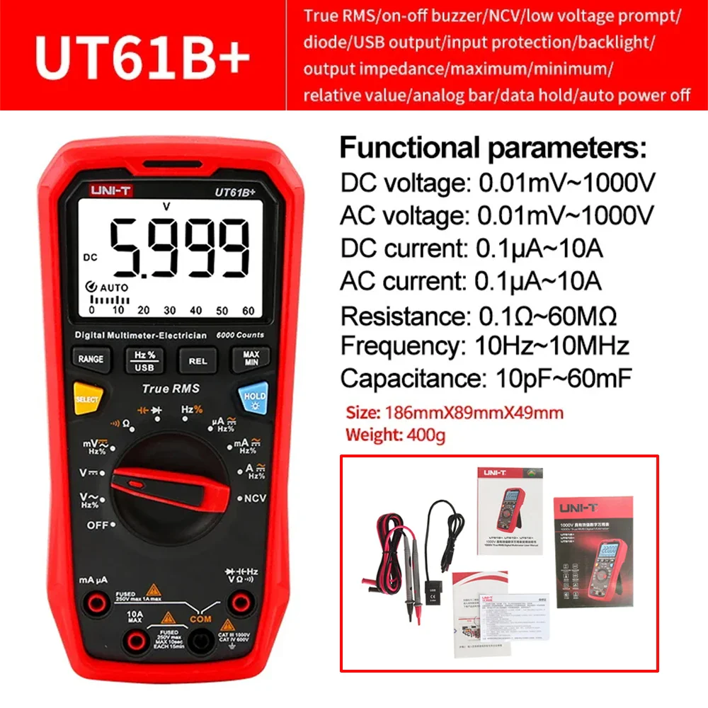 UNI-T UT61B UT61D UT61E Plus Smart Multimeter Analog & Digital Polymer Electrician Tester Voltmeter Ammeter Electric Multi Meter - Image 8