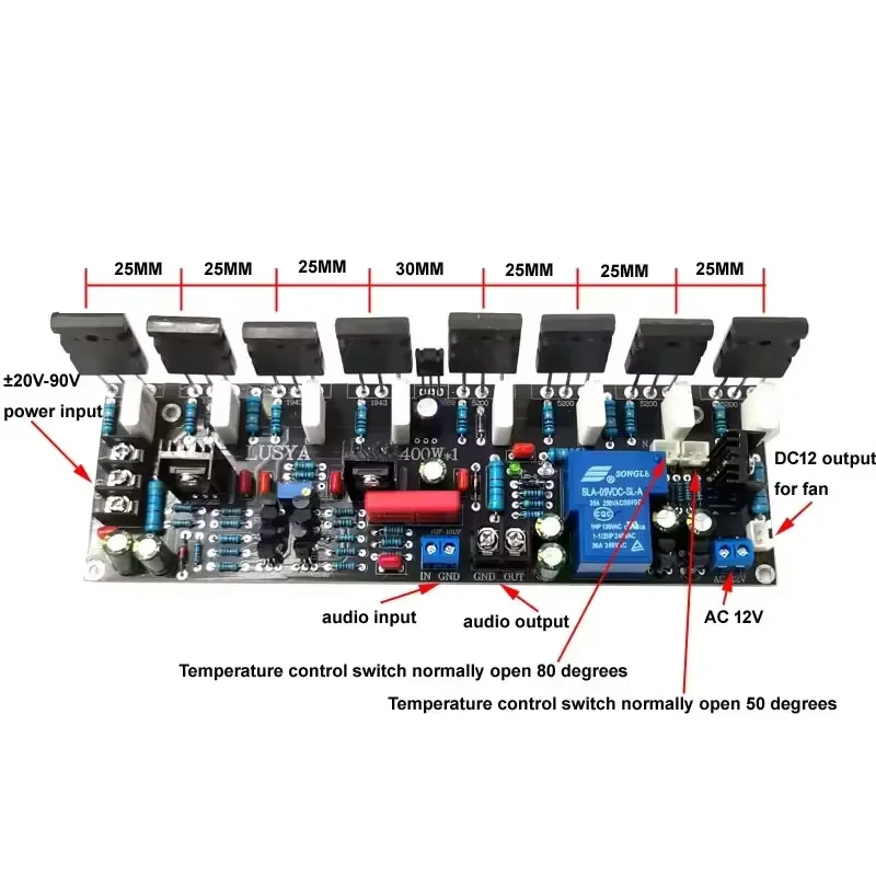 Upgraded Version Mono 400W Tube 2SC5200 + 2SA1943 20V-90V HIFI High Power Audio Amplifier Board With Speaker Protect Ralay - Image 2