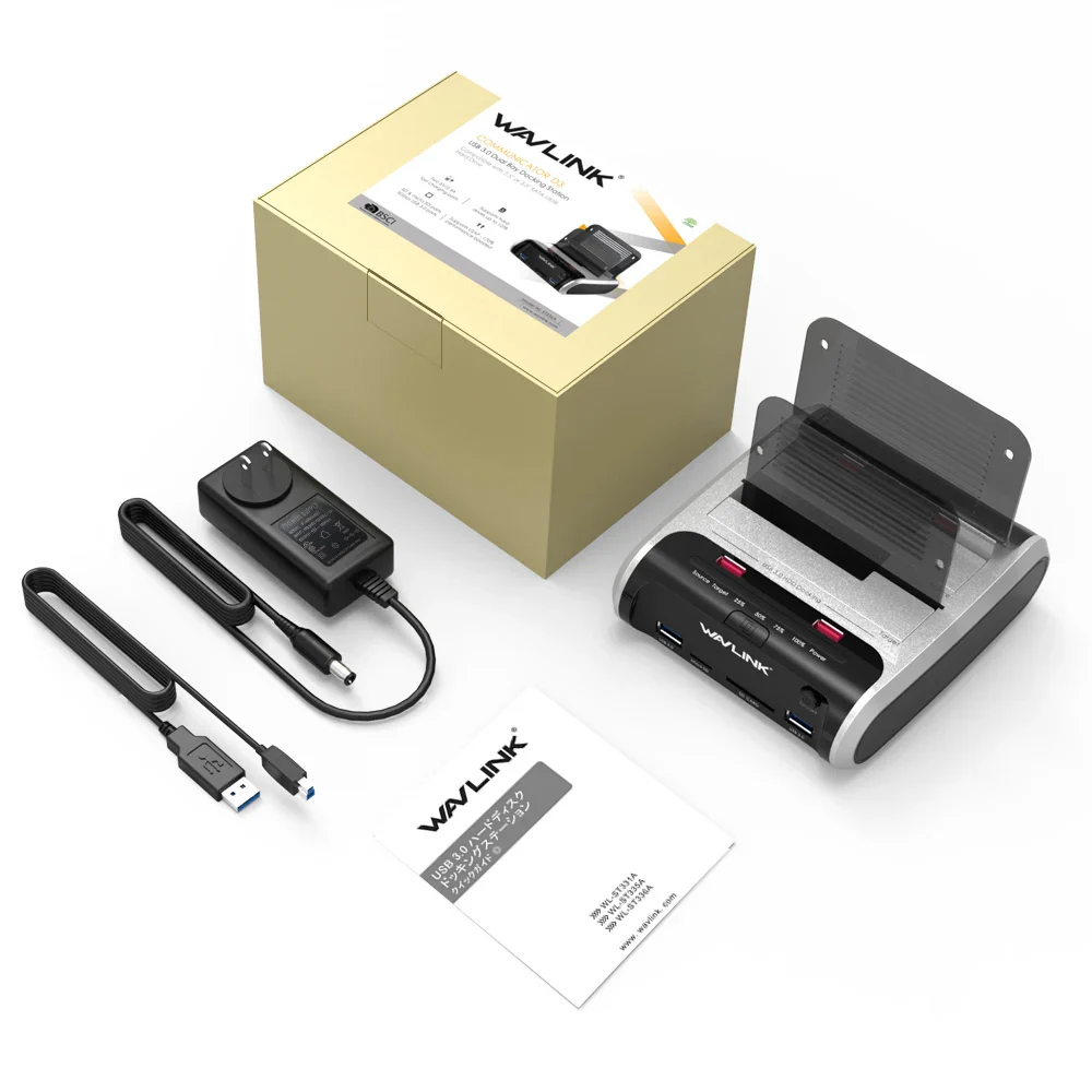 Wavlink USB 3.0 External Hard Drive Case 2.5” 3.5” SSD HDD Fast Offline Clone SATA Dual Bay Docking Station SD Card Reader - Image 7