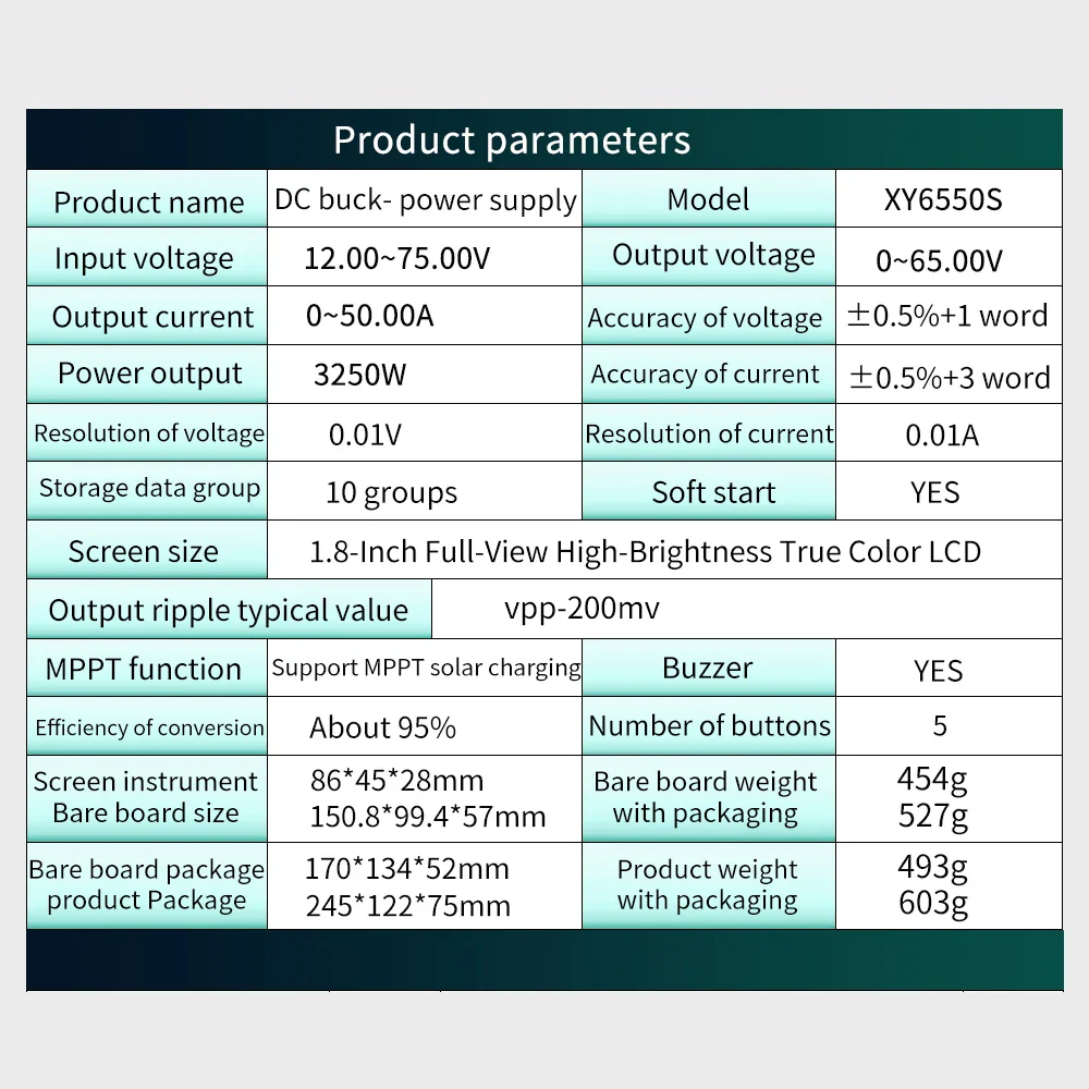XY6550S 3250W 50A CNC Buck Power Supply Direct Current Stabilized Voltage Constant Voltage and Current Step-down Module MPPT - Image 3