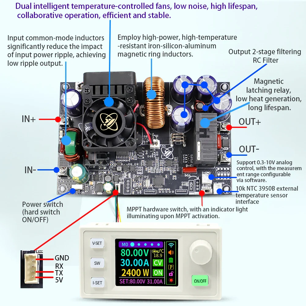 XY8030S 2400W 30A Buck DC Digital Power Supply Adjustable Step-Down Converter MPPT Charging 12-90V To 0-80V WIFI 485 IR 433 Set - Image 3