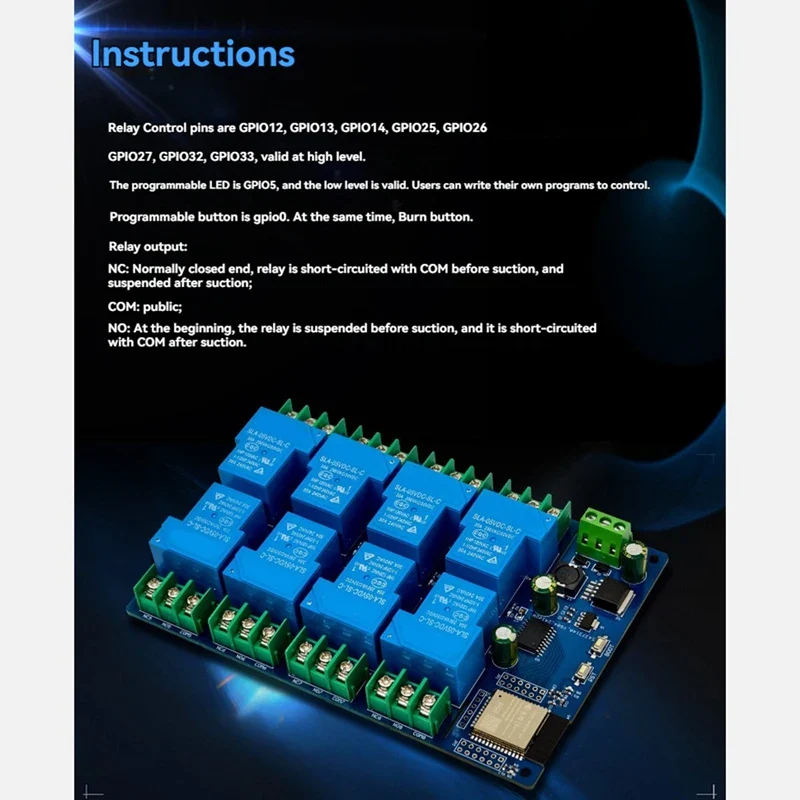 Y42A-8 Channel Relay Module 30A DC7-28/5V WIFI Bluetooth Relay Module ESP32-WROOM Development Board - Image 5
