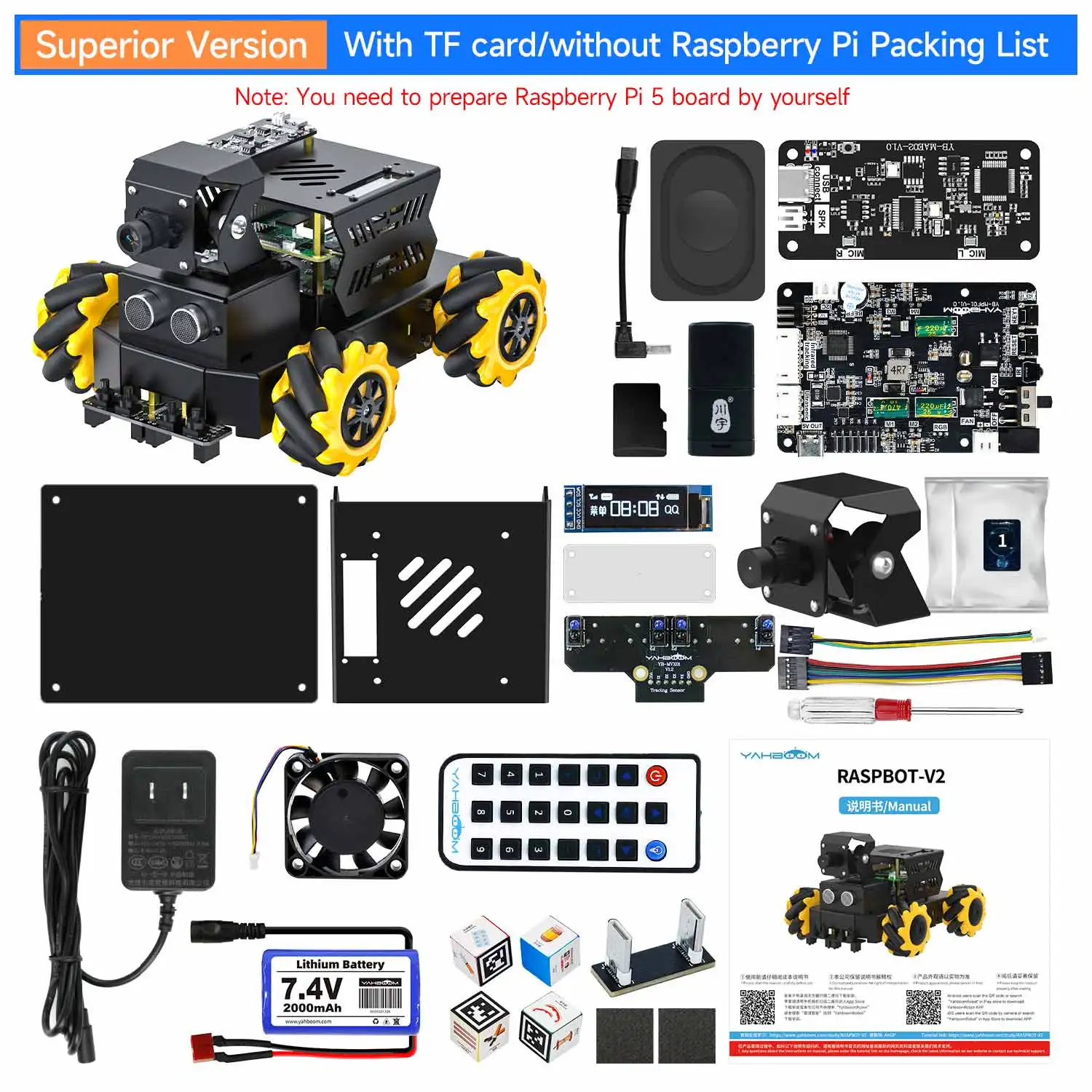 Yahboom 4WD Raspbot V2 AI Large Model Robot Kit for Raspberry Pi 5 Beginners Educational Project ROS2-Humble Python Programming - Image 11