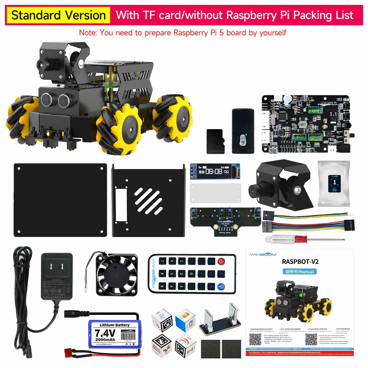 Yahboom 4WD Raspbot V2 AI Large Model Robot Kit for Raspberry Pi 5 Beginners Educational Project ROS2-Humble Python Programming - Image 7