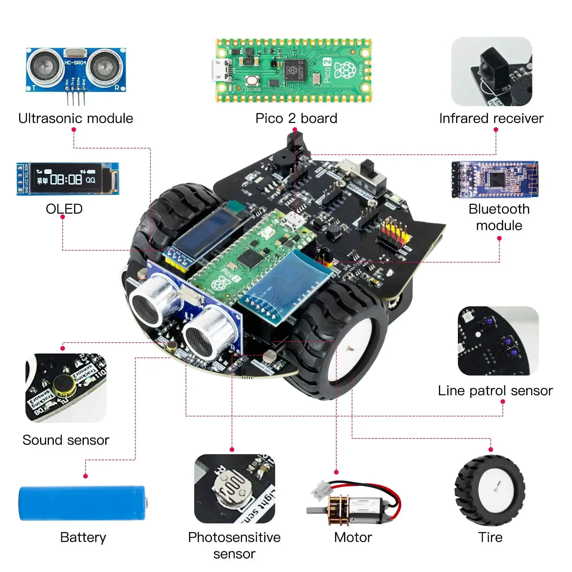 Yahboom Raspberry Pi Pico 2 Robot Car Kit Diy Electronic Coding Robot Kit Support MicroPython Programming APP Infrared Control - Image 3