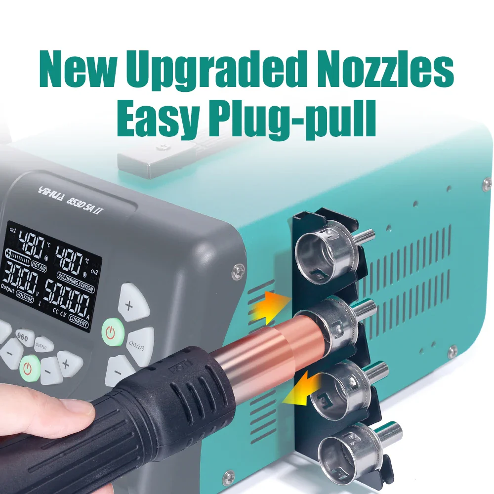YIHUA 853D 5A II DC Power Supply With 970W Hot Air Soldering Station 3 in 1 Soldering Iron Rework Station Repair Welding Tools - Image 6