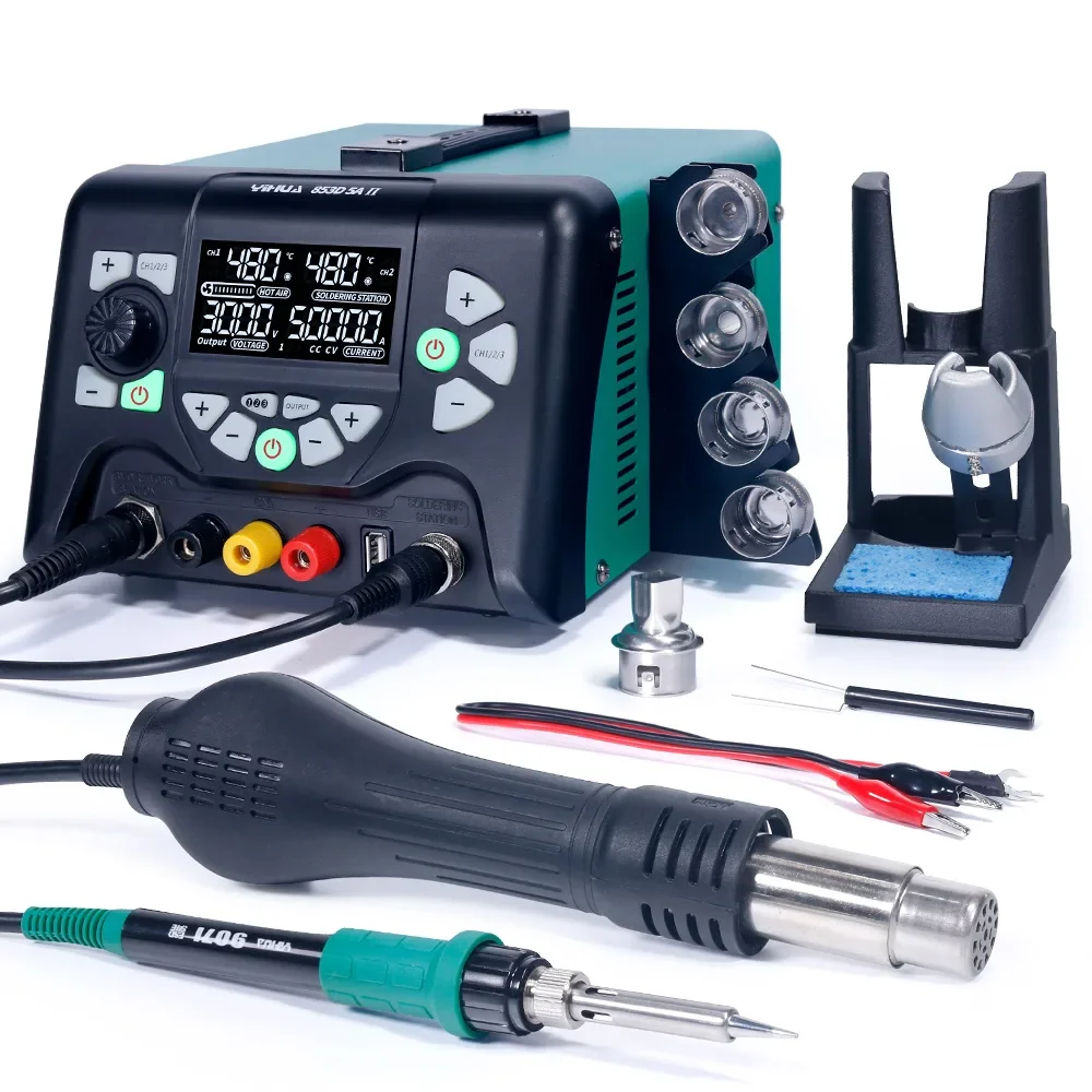 YIHUA 853D 5A II DC Power Supply With 970W Hot Air Soldering Station 3 in 1 Soldering Iron Rework Station Repair Welding Tools - Image 7