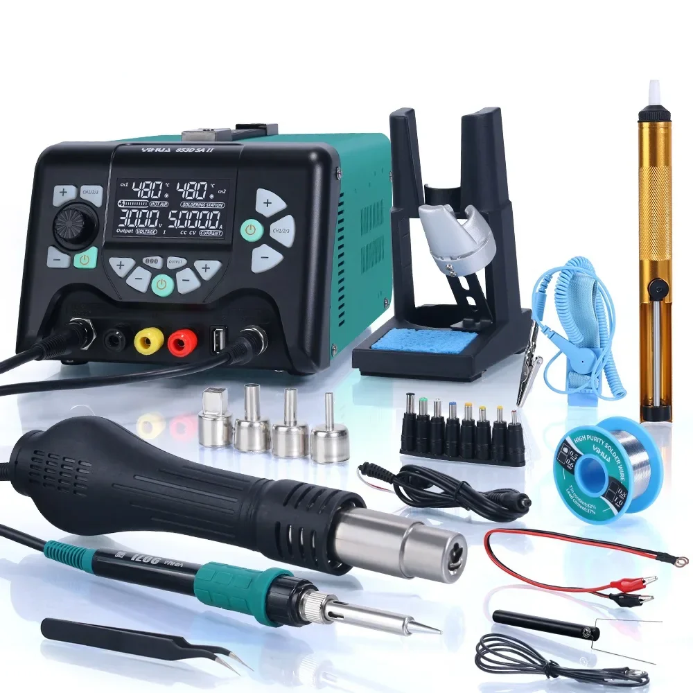 YIHUA 853D 5A II DC Power Supply With 970W Hot Air Soldering Station 3 in 1 Soldering Iron Rework Station Repair Welding Tools - Image 8