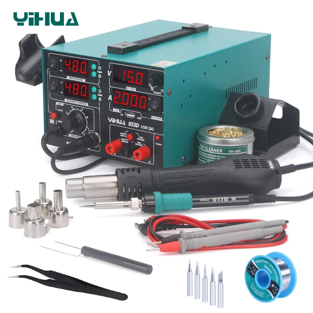 YIHUA 853D 5A II DC Power Supply With 970W Hot Air Soldering Station 3 in 1 Soldering Iron Rework Station Repair Welding Tools - Image 9
