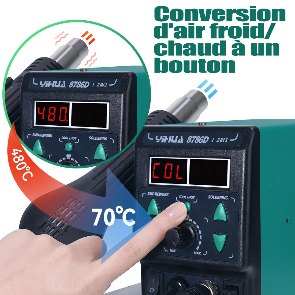 YIHUA 8786D Soldering Iron Hot Air Soldering Station DIY Digital Rework Station Phone Repair BGA SMD Solder Tool Welding Station - Image 6