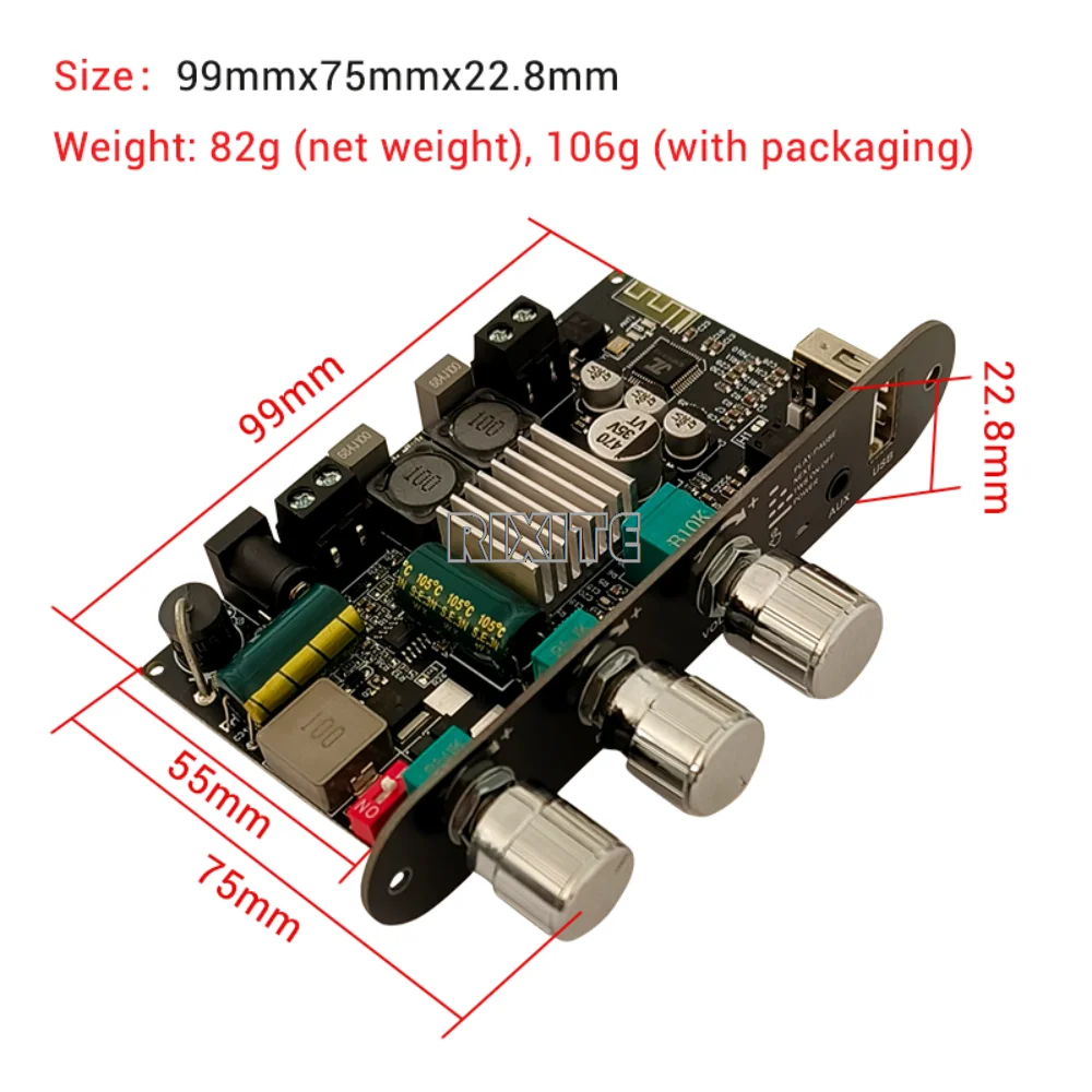 ZK-1001U 100W Bluetooth 5.3 Mono TPA3116D2 Amplifier Board Module Supports APP AUX USB Flash Drive USB Sound Card DC 9-24V - Image 2