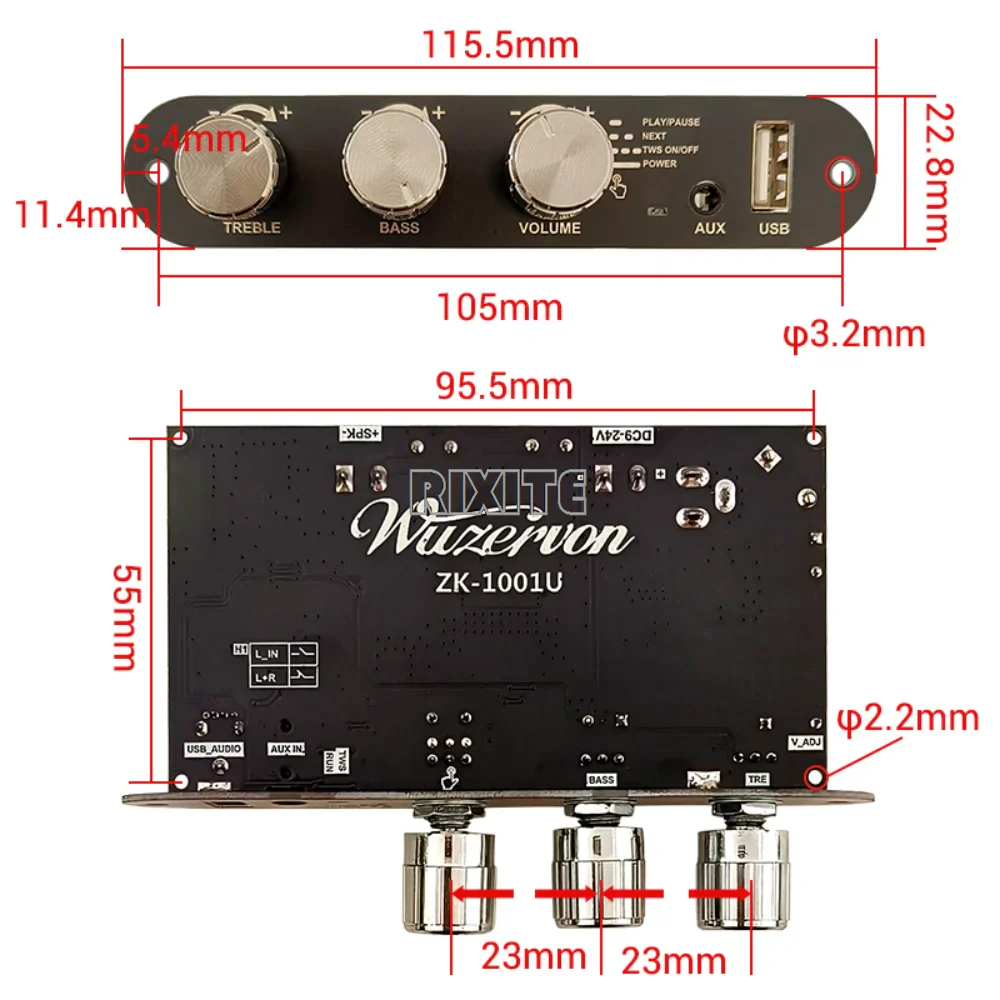 ZK-1001U 100W Bluetooth 5.3 Mono TPA3116D2 Amplifier Board Module Supports APP AUX USB Flash Drive USB Sound Card DC 9-24V - Image 4