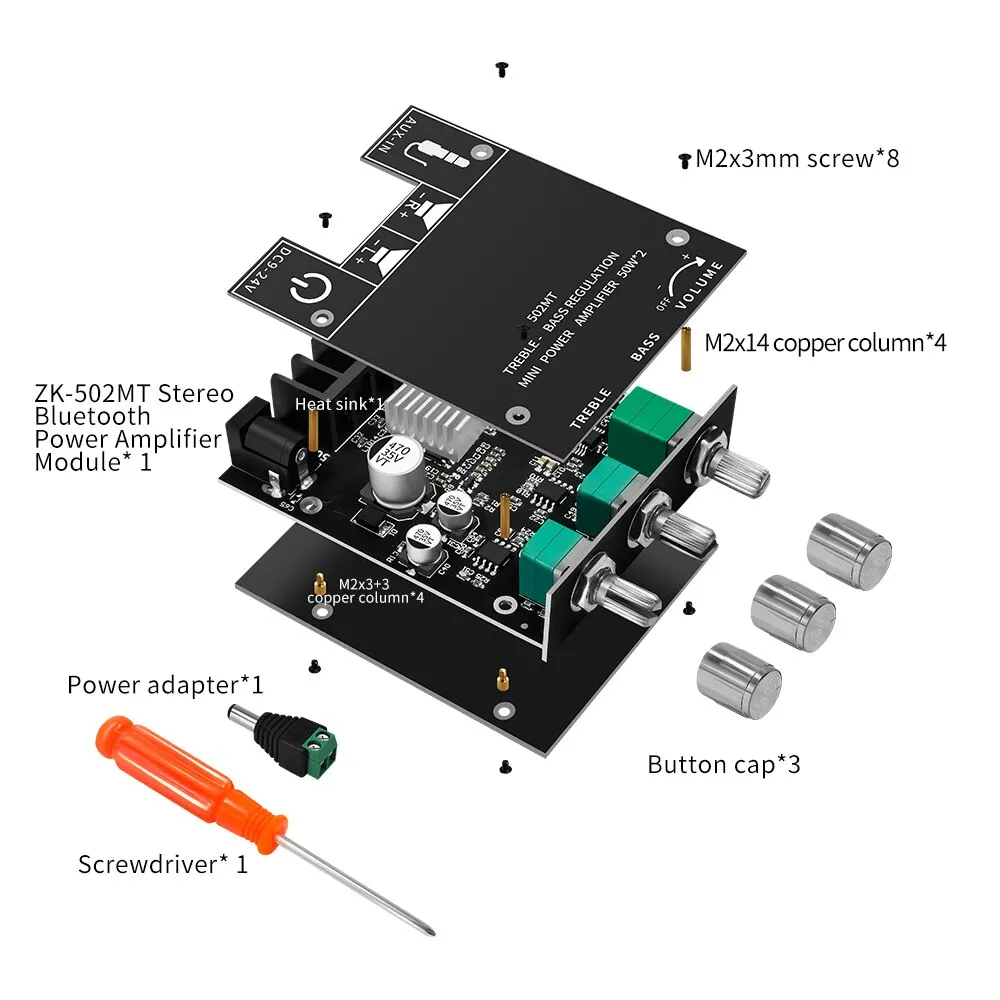 ZK-502MT Bluetooth 5.0 Subwoofer Amplifier Board 2.0 Channel High Power Audio Stereo Amplifier Board 2X50W Bass AMP - Image 2