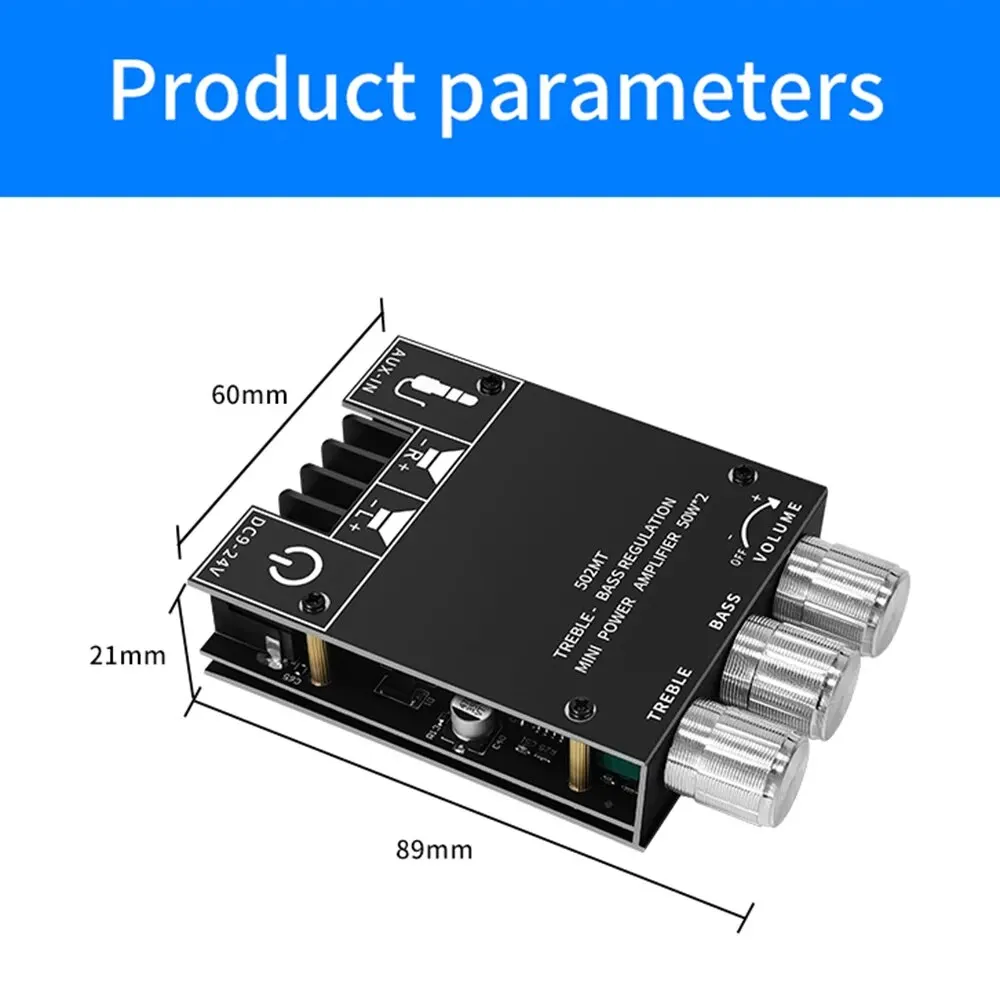 ZK-502MT Bluetooth 5.0 Subwoofer Amplifier Board 2.0 Channel High Power Audio Stereo Amplifier Board 2X50W Bass AMP - Image 3