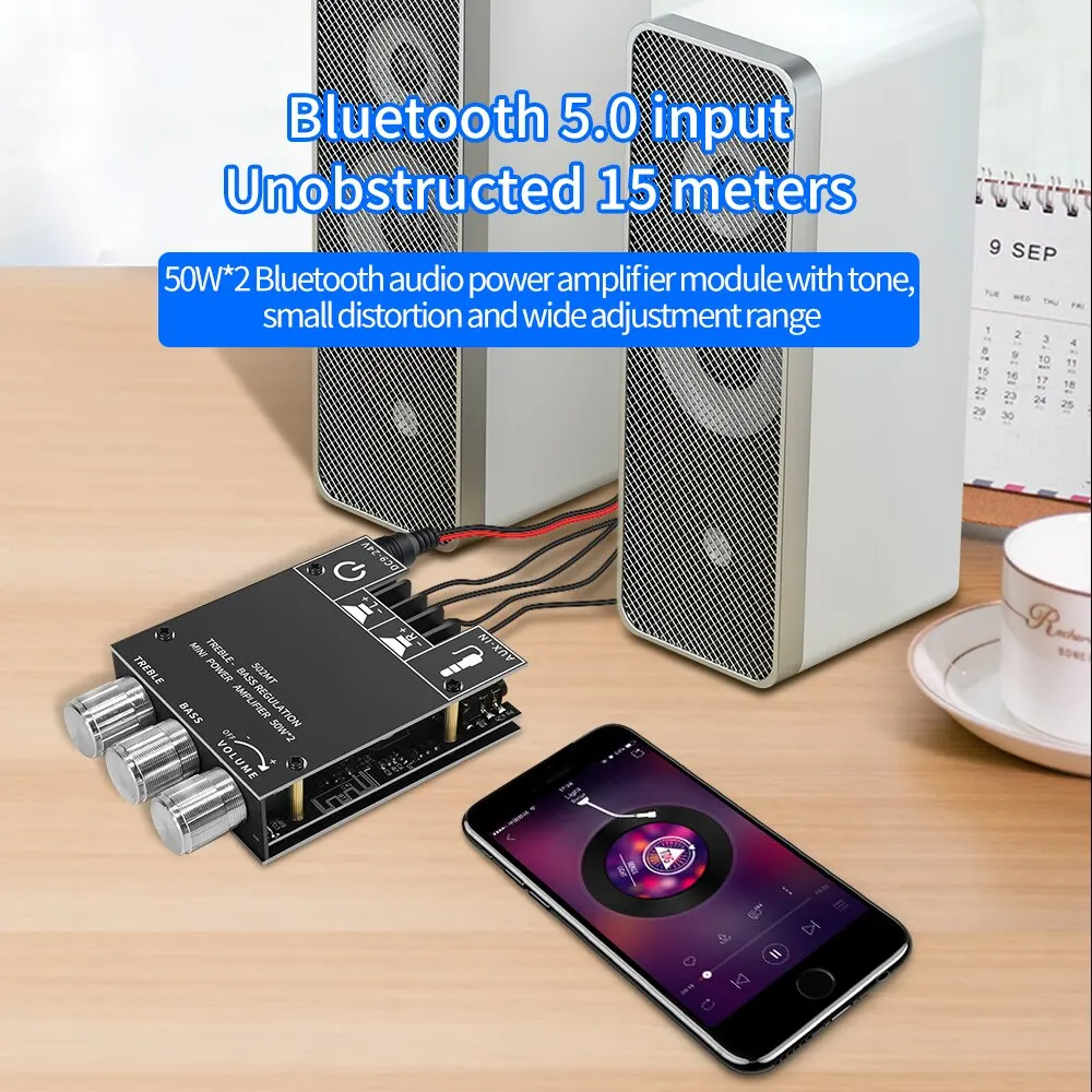 ZK-502MT Bluetooth 5.0 Subwoofer Amplifier Board 2.0 Channel High Power Audio Stereo Amplifier Board 2X50W Bass AMP - Image 5