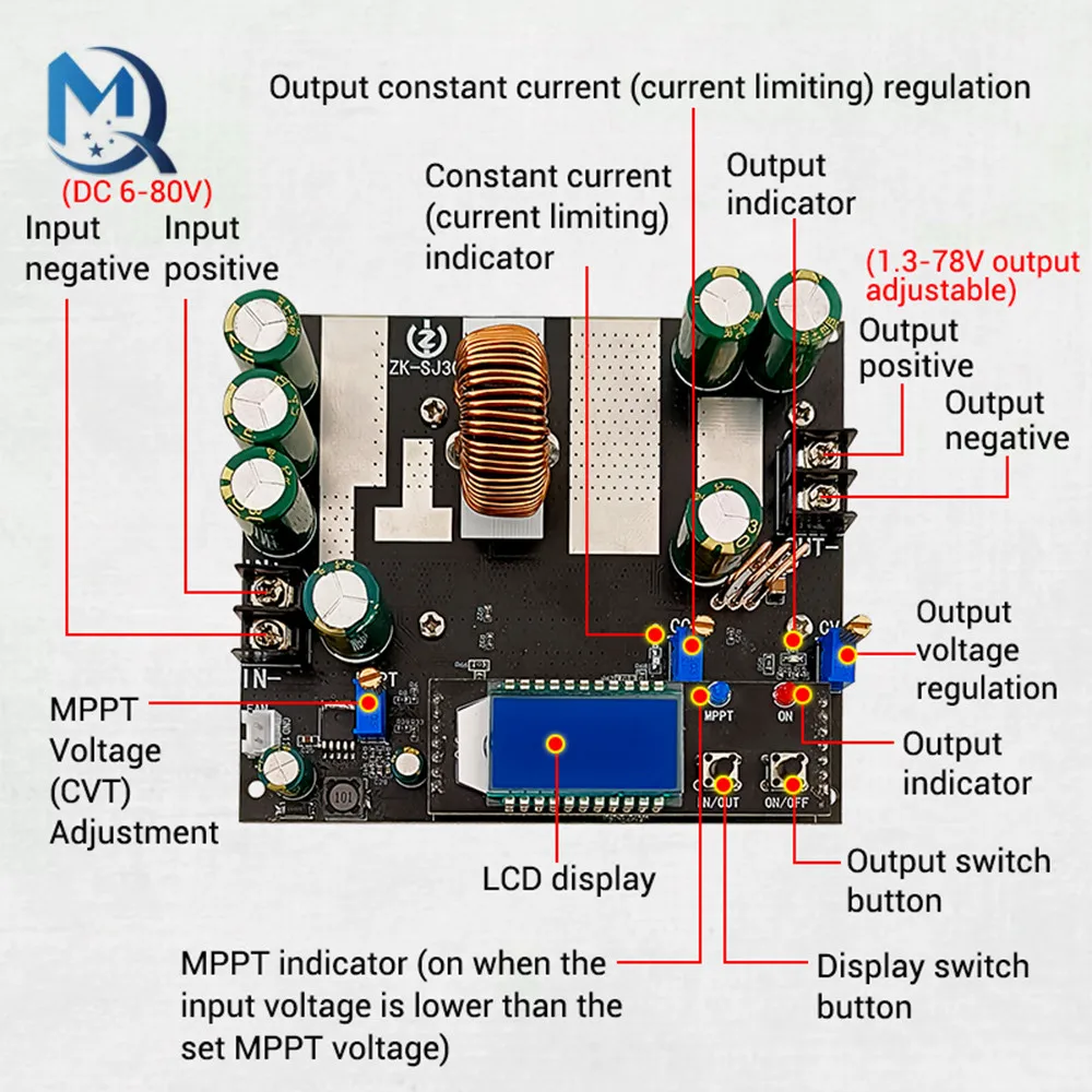 ZK-SJ30 700W High Power Auto Boost Power Module Synchronous Rectifier 30A Solar Charging MPPT - Image 5