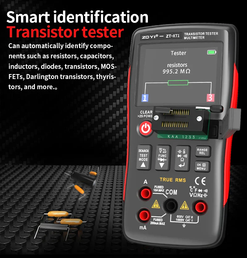 ZOYI ZT-XT1 2-in-1 LCR Digital Multimeter & Transistor Tester, for Voltage Resistance Diode Continuity Testing - Image 10