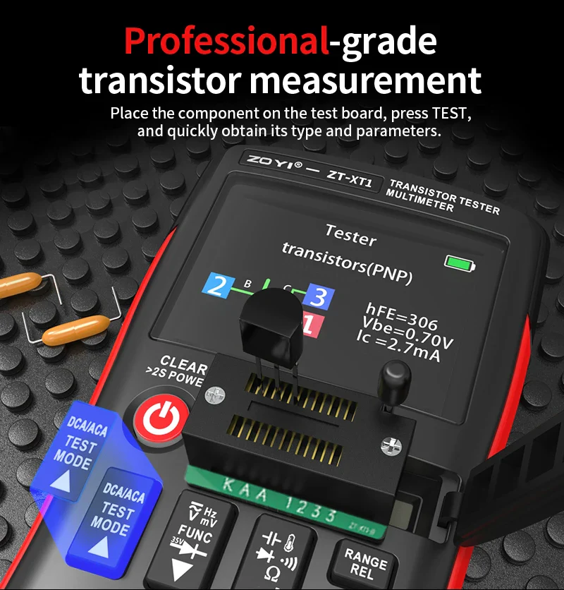 ZOYI ZT-XT1 2-in-1 LCR Digital Multimeter & Transistor Tester, for Voltage Resistance Diode Continuity Testing - Image 14