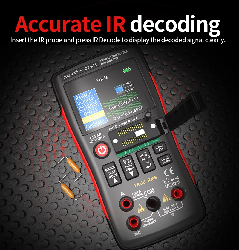 ZOYI ZT-XT1 2-in-1 LCR Digital Multimeter & Transistor Tester, for Voltage Resistance Diode Continuity Testing - Image 15