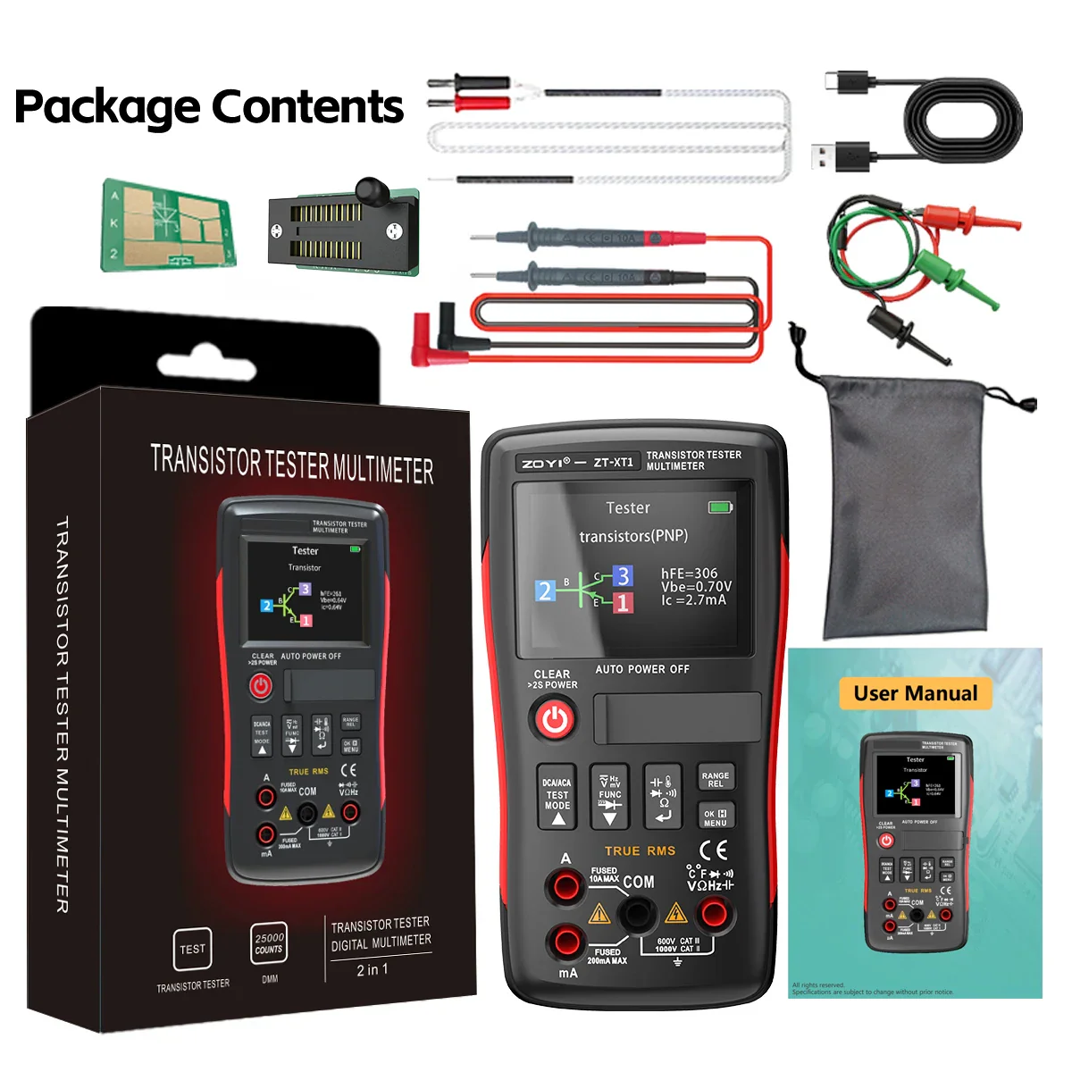 ZOYI ZT-XT1 2-in-1 LCR Digital Multimeter & Transistor Tester, for Voltage Resistance Diode Continuity Testing - Image 24