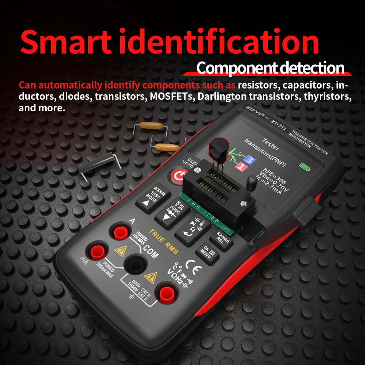 ZOYI ZT-XT1 2-in-1 LCR Digital Multimeter & Transistor Tester, for Voltage Resistance Diode Continuity Testing - Image 3