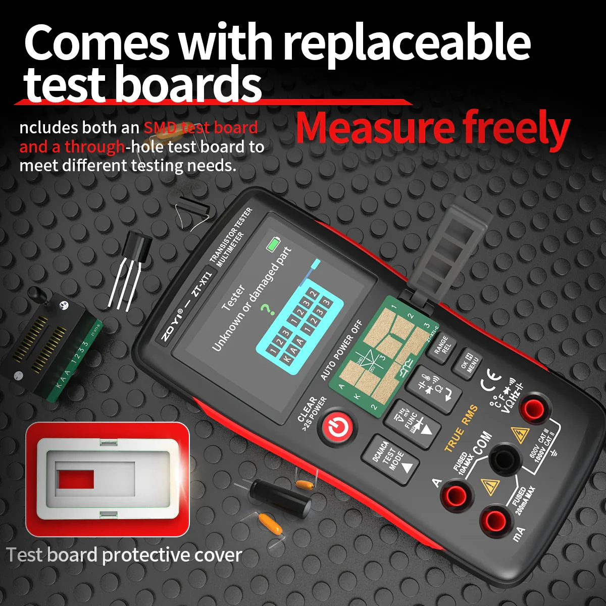 ZOYI ZT-XT1 2-in-1 LCR Digital Multimeter & Transistor Tester, for Voltage Resistance Diode Continuity Testing - Image 5
