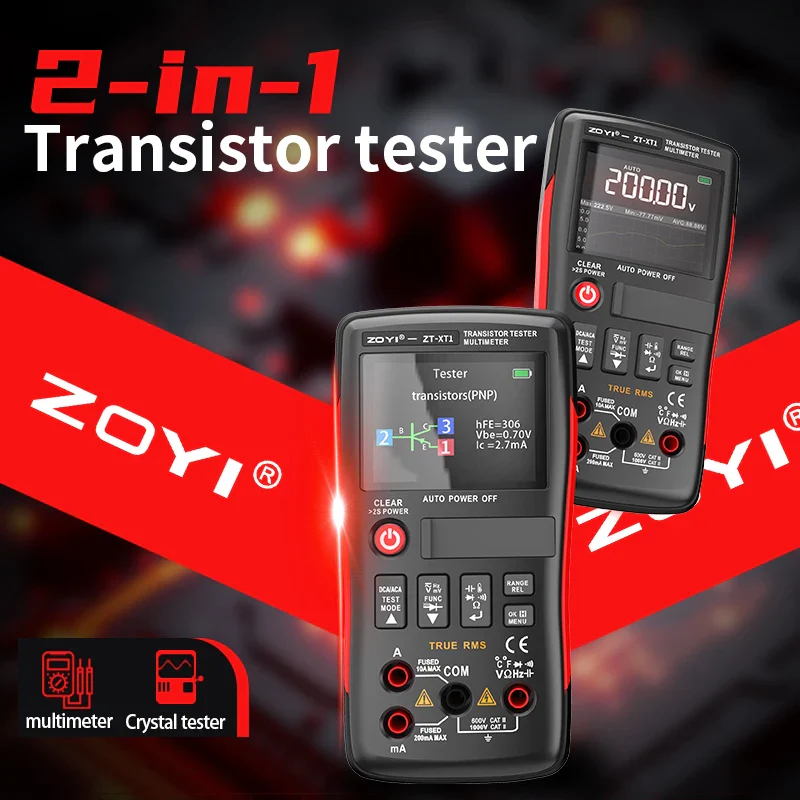 ZOYI ZT-XT1 2-in-1 LCR Digital Multimeter & Transistor Tester, for Voltage Resistance Diode Continuity Testing - Image 8